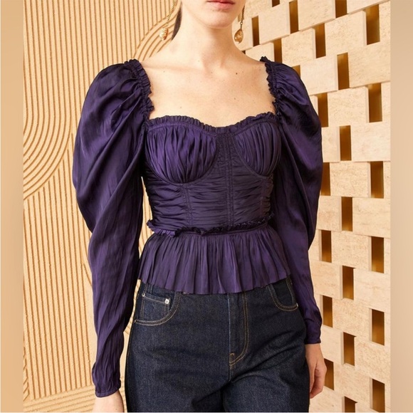 Ulla Johnson Tops - NWT Ulla Johnson Mia Ruffled Peplum Satin Top in Purple, Size 8